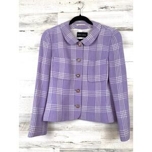 Rena Lang Womens 10 Purple White Plaid Wool Luxury Blazer Jacket Work